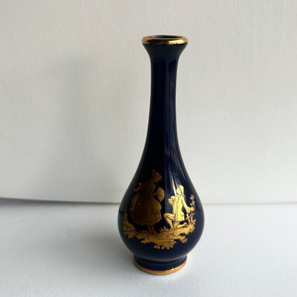 Limoges France Cobalt Blue & 22KT Gold Miniature Vase, Plate, Frame SET OF 3 - Picture 5 of 11